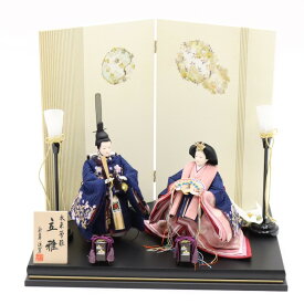 雛人形 立雛親王平飾 明日香 道翠 小三五 2人 幅55cm 桜唐草刺繍 花丸 黒サテン 雛祭り ひな人形 お雛様 桃の節句 節句 お祝い インテリア