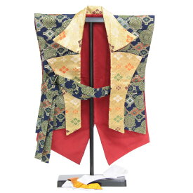 陣羽織 A スタンド付き ハチマキ付き 1～2才用 身丈42cm （22zinbaori-a） 格子華紋 （紺） 五月人形 子どもの日