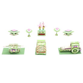 アウトレット品 雛道具 お道具セット 六品 25号 お雛道具揃 木製6点セット グリーンにリボン暈し桜 飾り幅60cm (23a-ya-0001) インテリア ディスプレイ 見切処分品