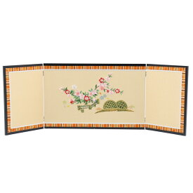 アウトレット品 屏風単品 三曲屏風 30cm ベージュ色 垣根に桜 レトロ アートスタンド 幅75cm (26a-ya-0850) インテリア ディスプレイ 見切処分品