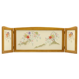 アウトレット品 屏風単品 三曲屏風 15号 クリーム色 岩に桜 レトロ アートスタンド 幅130cm (26a-ya-0914) インテリア ディスプレイ 見切処分品
