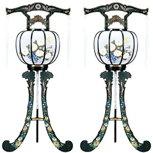 盆提灯 八女提灯 置き提灯 霊前灯 三本足菊 黒 (2個セット) 1号 高さ85cm (P47)(8841-90503) 電気コード式 初盆 お盆