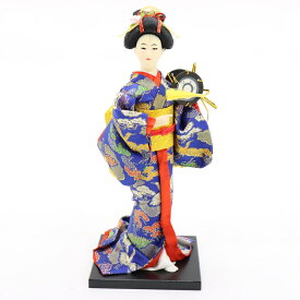 日本人形 舞妓 鼓 青赤 金襴衣裳 舞踊人形 9インチ J0946 日本のお土産 高さ24cm 尾山人形 海外土産 着物 和風 置物 インテリア