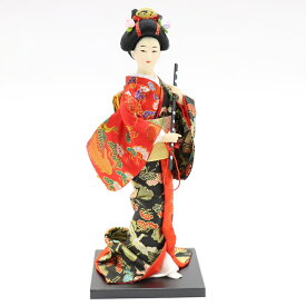日本人形 舞妓 笛 黒赤 金襴衣裳 舞踊人形 9インチ J0968 日本のお土産 高さ24cm 尾山人形 海外土産 着物 和風 置物 インテリア