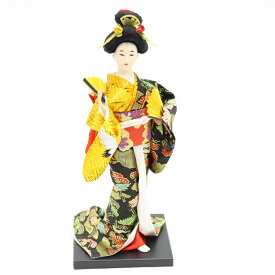 日本人形 舞妓 扇子 黒金鶴 金襴衣裳 舞踊人形 9インチ J1252 日本のお土産 高さ24cm 尾山人形 海外土産 着物 和風 置物 インテリア