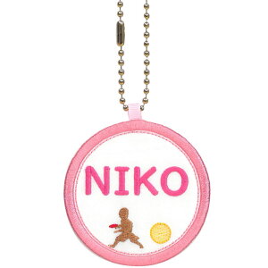 キッズ お名前タグ(名入れキーホルダー) 卓球2 na-takkyu2 ピンク縁色 名前刺繍糸ピンク 入学、通学、部活、習い事用名前札、お名前付け、名入れ
