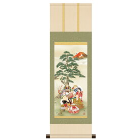 本格ミニ掛軸 現代日本画 干支 巳年 [吉祥七福白蛇図] 緒方葉水 新絹本 [KM3R2-160] 工芸美術画