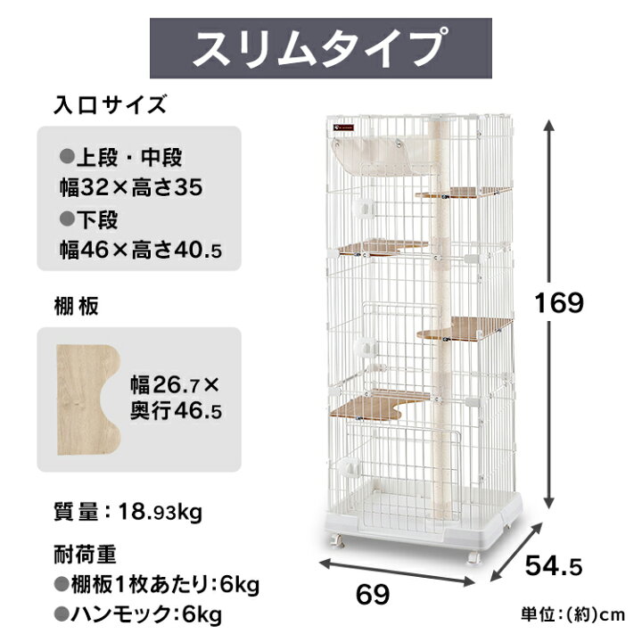 楽天市場】キャットランドケージ スリム PCLC-703 ホワイト オフ 
