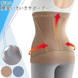 菊池式 腰楽いきいきサポーター 腰サポーター 薄型 強圧テーピング構造 男女兼用 姿勢サポート 蒸れにくい 通気性 快適 長時間着用可能 日本製 腰回り 負担軽減 立ち仕事 デスクワーク 介護用 日常生活 キュープアクア使用 レギュラー ラージ