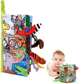 【Jollybaby】 赤ちゃん 布絵本 カラー認知 3Dジャングルの動物 尾に触れ 幼児 知育玩具 英語 感覚視覚刺激 想像力 おでかけ布えほん