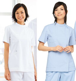 ケーシー 女性横掛白衣 医療 白衣ドクター診察衣 レディースホワイト/ブルー/グリーン