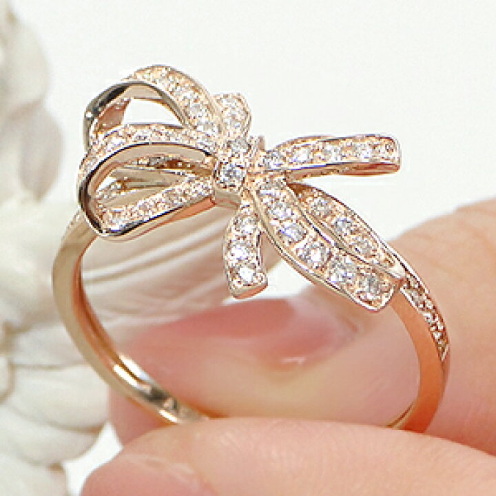 楽天市場】K18PG【0.25ct】ダイヤモンド リボン モチーフ リング【送料  