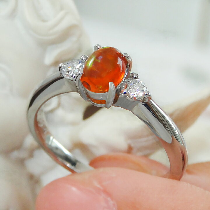 K18 天然ダイヤモンド メキシコファイヤーオパール リング 2.6ct K18 