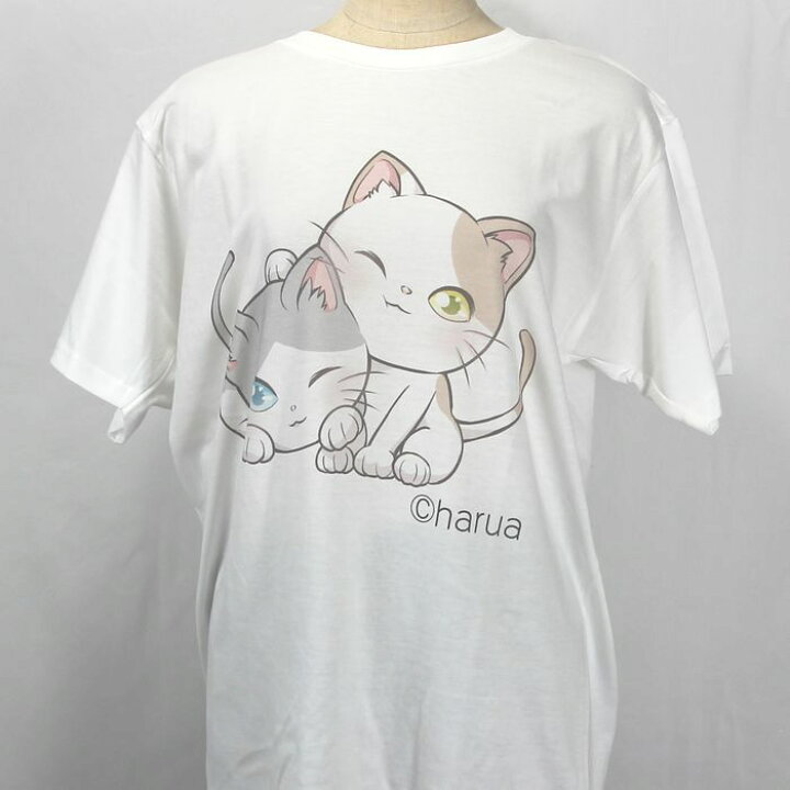 楽天市場 送料無料 オリジナルtシャツ 猫tシャツ ネコシャツ Haruaデザイン ネコイラスト コットン 白地 レディース ガールズ 普段使い 寄り添う2匹のかわいい猫 K2プロジェクト 猫ハウス
