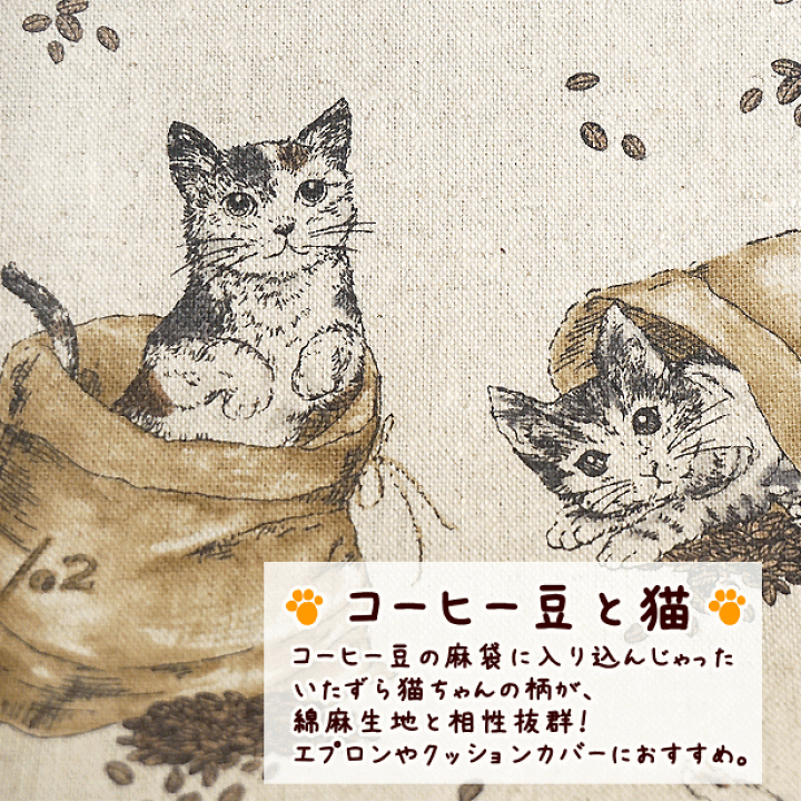 楽天市場】綿麻 生地 コーヒー豆と猫 本と猫 ねこ にゃんこ 猫