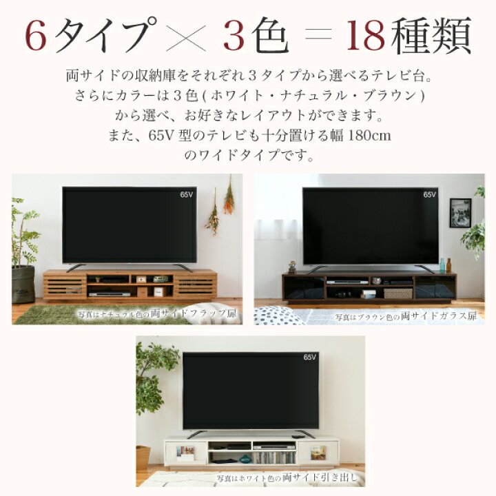 楽天市場】テレビ台 幅180cm 65型対応 左右の収納が選べる3色のロー 