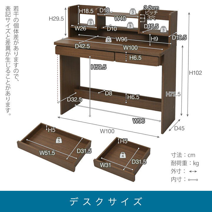 楽天市場】書斎 デスク コンパクト シンプル 幅100 ワゴン付き 2点 