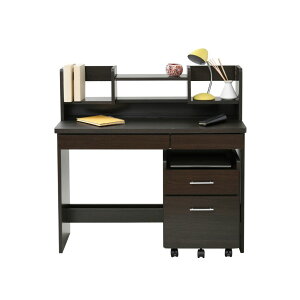 書斎 デスク コンパクト シンプル 幅100 ワゴン付き 2点セット 棚付き 木製 パソコンデスク テレワークデスク 勉強机 大人 送料無料