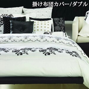 【メーカー直送】 ダブル 掛け布団カバー 綿100% 黒 刺繍 花柄 高級感 おしゃれ 上質 インテリア 布団カバー190×210cm モノトーンカラー レース 美しい ベッドリネン シック シンプル 姫系 ブ