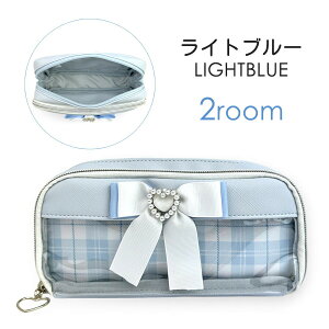 ペンケース 大容量 ペンポーチ mhr-432 Garland ガーランド チェック透明 ダブルファスナー 角マチポーチ 箱型ポーチ キャラメルポーチ おしゃれ 通学 通塾 習い事 お出かけ 旅行 修学旅行 女の