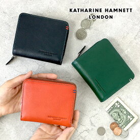 財布 メンズ RF札入れ ブランド 革 490-50702 KATHARINE HAMNETT （キャサリンハムネット） 牛革 本革 レザー 2つ折り メンズ財布 ラウンドファスナー 小銭入れ お洒落 男性 女性 小物 おしゃれ かっこいい 黒 緑 橙 型押し 誕生日 クリスマス 父の日 ギフト プレゼント