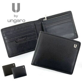 財布 メンズ 二つ折り U by ungaro ユーバイウンガロ ロンド 二つ折り財布 ファスナー小銭入れ 61ug03 送料無料 羊革 レザー ブラック ブラウン 茶色 黒 男性用 ギフト プレゼント 父の日 敬老の日 バレンタイン 折りたたみ財布