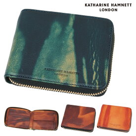 KATHARINE HAMNETT キャサリンハムネット ロンドン FLUID フルイド 二つ折り財布 メンズ ラウンドファスナー カード4枚収納 折財布 折りたたみ 革 レザー メンズ 財布 二つ折り 財布 ブランド 本革 折財布 メンズ 折り財布 490-59209