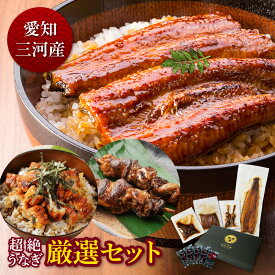 愛知三河産　超絶うなぎ厳選セット（長蒲焼、カット蒲焼、きざみ蒲焼、肝串）うなぎ 蒲焼き 父の日 お中元 敬老の日 お歳暮 食品 プレゼント 鰻 ウナギ 蒲焼 国産 誕生日 お祝い 内祝い 結婚祝い グルメ 丑の日 土用の丑の日 冷凍食品 送料無料