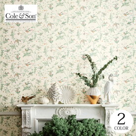 【送料無料】 輸入壁紙 イギリス製 植物 鳥 Hummingbirds 葉 ボタニカル 布 のりなし壁紙 Cole & Son/コールアンドサン (52cm×10m/ロール) 112/4014 全2色 ネイビー ホワイト クロス DIY リフォーム ［1ロール単位］