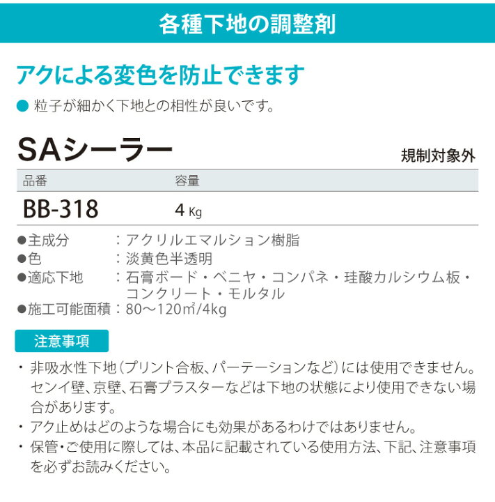 楽天市場 送料無料 サンゲツ 下地処理剤 Saシーラー ベンリダイン 318 4kg 缶 水性 壁紙用 販売単位 1缶 日本製 カベコレ 壁紙コレクション