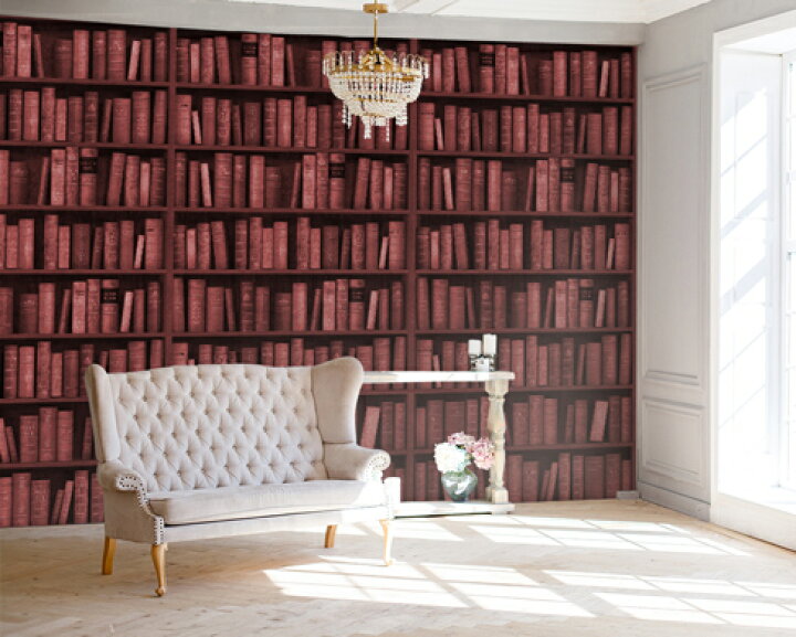 楽天市場 1m単位 切り売り 壁紙 本棚 おしゃれ デザイン レッド のり付き レトロ ゴシック アンティーク調 国産 日本製 インテリア カフェ アパレル ホテル オフィス 内装 グラフィッククロス 貼りやすい かべがみはるこ 本棚壁紙 リアルヴィンテージ かべがみはる