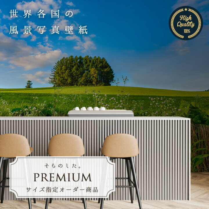 楽天市場 オーダー壁紙 壁紙 写真 北海道 丘 草原 木 空 雲 カントリー おしゃれ 綺麗 自然 開放的 癒し 貼りやすい 防カビ 日本製 国産 リメイク 模様替え 店舗 内装 部屋 寝室 キッチン リビング トイレ 風景 景色 かべがみはるこ そらのした Premium