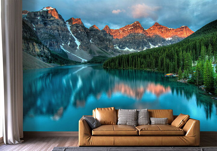 楽天市場 オーダー壁紙 壁紙 写真 カナダ 山 湖 森林 おしゃれ カントリー 綺麗 自然 癒し 貼りやすい 防カビ 日本製 国産 リメイク 模様替え 店舗 内装 部屋 寝室 キッチン リビング トイレ 風景 景色 かべがみはるこ そらのした Premium かべがみはるこの壁紙工場