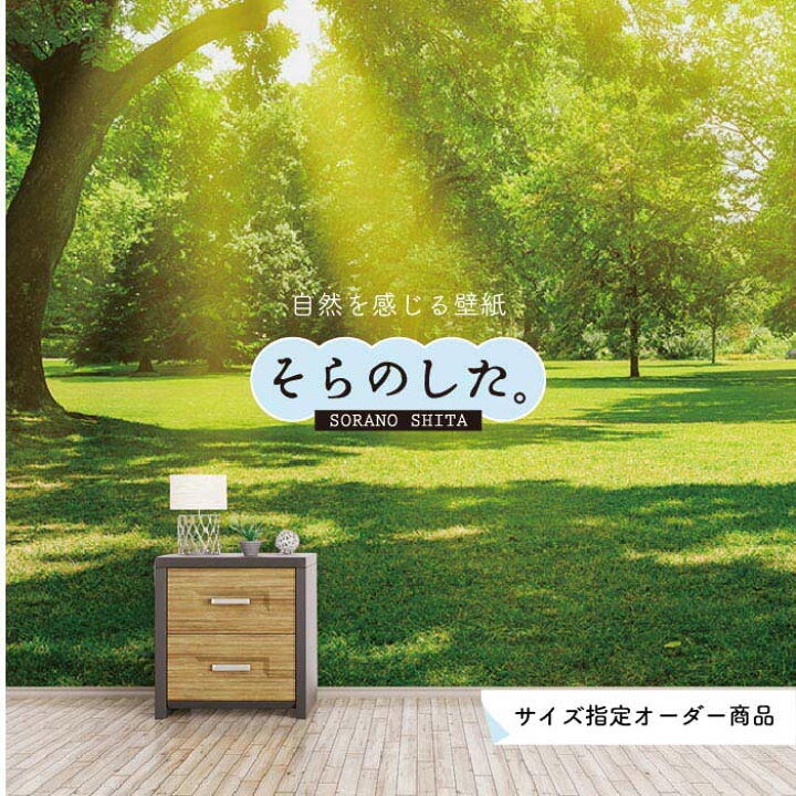 楽天市場 オーダー壁紙 壁紙 森林 写真 おしゃれ 自然 癒し 貼りやすい デザイン 防カビ 日本製 国産 リメイク 模様替え 店舗 天井 部屋 寝室 キッチン リビング トイレ 風景 景色 グリーン かべがみはるこ そらのした Ss かべがみはるこの壁紙工場