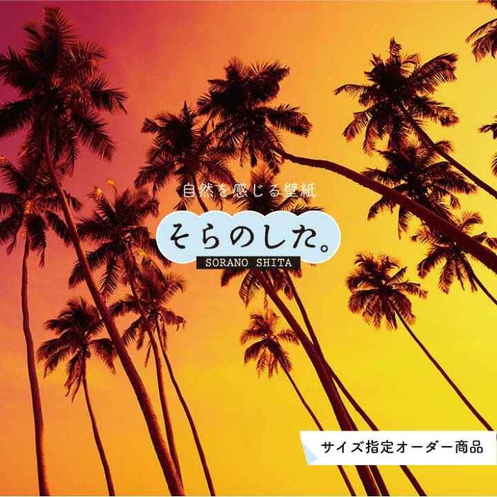 楽天市場 オーダー壁紙 壁紙 ヤシの木 海 写真 おしゃれ 南国風 ハワイアン ビーチ リゾート 夕日 シルエット ロマンチック 貼りやすい 防カビ 日本製 国産 リメイク 模様替え 店舗 天井 部屋 寝室 キッチン リビング トイレ 風景 景色 オレンジ かべがみはるこ そら