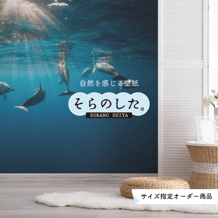 楽天市場 オーダー壁紙 壁紙 海の中 水中 ダイビング イルカ 海豚 写真 おしゃれ 自然 幻想的 貼りやすい デザイン 防カビ 日本製 国産 リメイク 模様替え 店舗 天井 部屋 寝室 キッチン リビング トイレ 風景 景色 ブルー かべがみはるこ そらのした かべがみは
