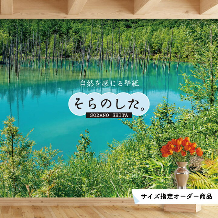 楽天市場 オーダー壁紙 壁紙 湖 おしゃれ 写真 自然 癒し 貼りやすい デザイン 防カビ 日本製 国産 リメイク 模様替え 店舗 天井 部屋 寝室 キッチン リビング トイレ 風景 景色 ブルー 青 かべがみはるこ そらのした かべがみはるこの壁紙工場
