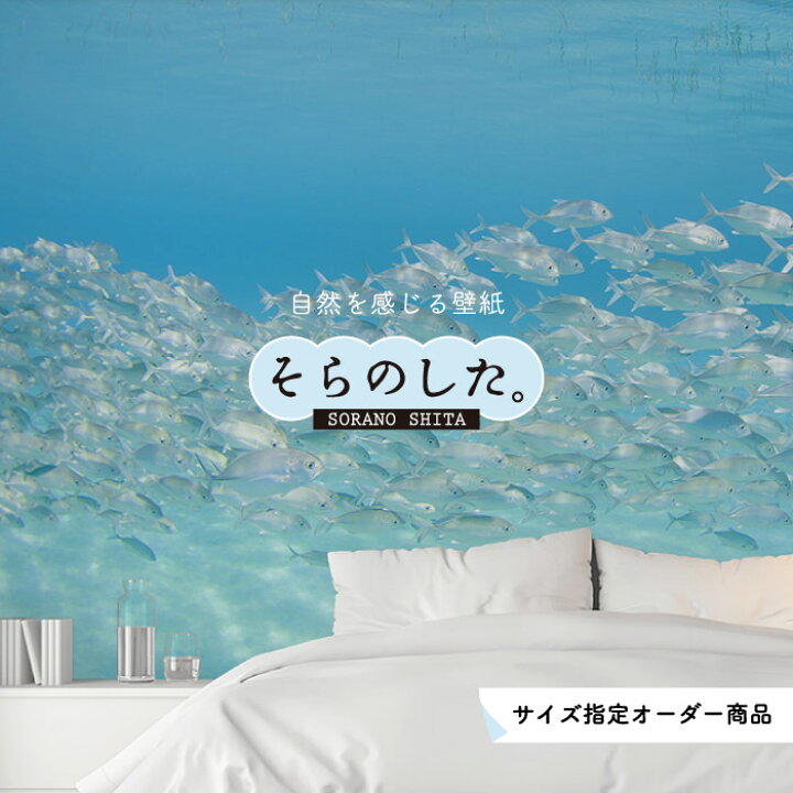 楽天市場 オーダー壁紙 壁紙 海の中 水中 ダイビング 熱帯魚 写真 おしゃれ 自然 幻想的 貼りやすい デザイン 防カビ 日本製 国産 リメイク 模様替え 店舗 天井 部屋 寝室 キッチン リビング トイレ 風景 景色 ブルー かべがみはるこ そらのした かべがみはる