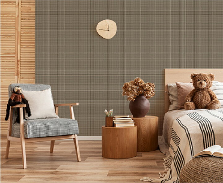 楽天市場 1m単位 切り売り 壁紙 おしゃれ チェック のりなし シンプル クラシック レトロ ベーシック グレンチェック 格子柄 千鳥格子 アクセントクロス デザイン ブラウン 防カビ 国産 アパレル 店舗 内装 寝室 キッチン トイレ リフォーム リメイク かべがみはるこ