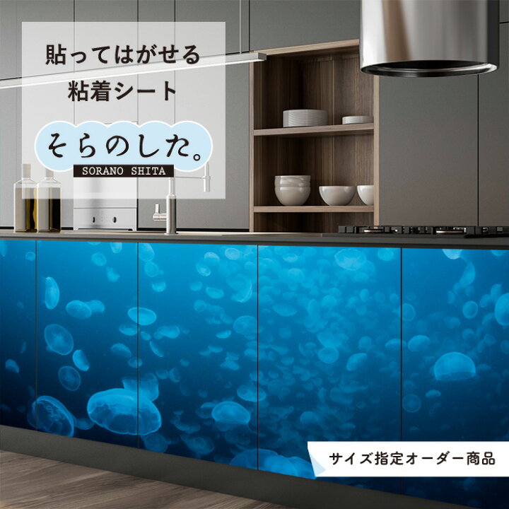 楽天市場 サイズオーダー 写真 高発色 再剥離シート 国産 防水 壁紙 のり付き 海 海中 水中 ダイビング 幻想的 おしゃれ シール リメイクシート キッチン リフォーム 補修 修繕 賃貸 内装 天井 トイレ ガラス ブルー風景 景色 かべがみはるこ そらのした
