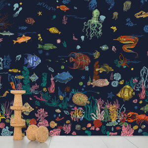 ySiΏۃN[|zzz Domestic / hXeBbN Sous la Mer Navy Blue i^[e Aǎi^[Ee C lCr[ NDL057 i^[ e t[X(sDz)(372cm×3m 8pl 1Zbg