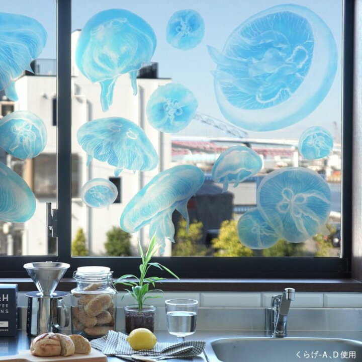 楽天市場 透ける クラゲ ウィンドウステッカー くらげ ミズクラゲ Jellyfish 水族館 壁紙屋本舗 壁紙屋本舗 カベガミヤホンポ