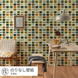 はがせる壁紙 のりなしタイプ 賃貸 おしゃれ クロス WALLTZ ウォルツ 49cm×3.3m マグカップ カラフル かわいい 子供部屋 キッズルーム 浅野みどり / mugs クリエイターズ壁紙 壁紙の上から貼れる 簡単 張り替え トイレ キッチン 壁紙屋本舗