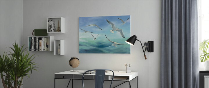 楽天市場 アートパネル 10cm単位でサイズオーダーできる 絵画 壁掛け インテリア 壁飾り キャンバス アート ウォール カモメ 鳥 海 青 ブルー 246 壁紙屋本舗 カベガミヤホンポ