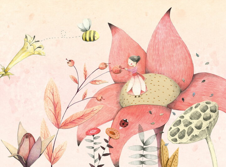 楽天市場 アートパネル 10cm単位でサイズオーダーできる 絵画 壁掛け インテリア 壁飾り キャンバス アート ウォール 花 妖精 ハチ ファンタジー イラスト キッズ 子ども部屋 ピンク 壁紙屋本舗 カベガミヤホンポ