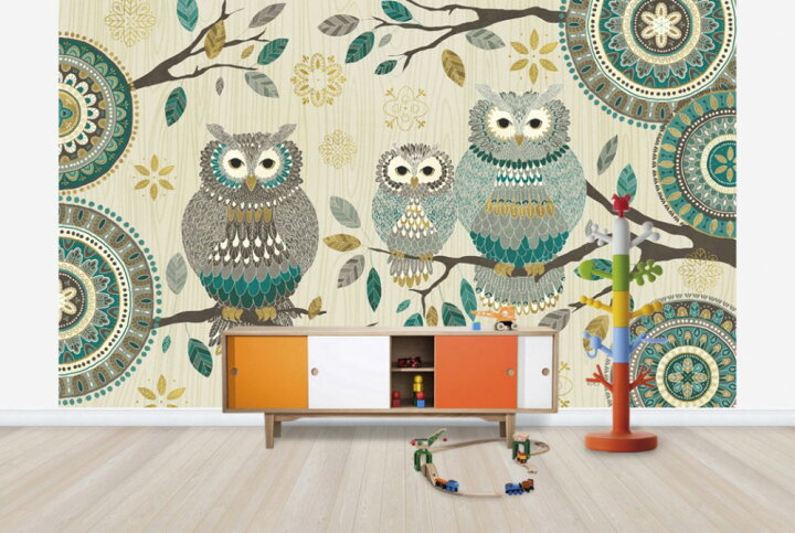 楽天市場 梟 フクロウ ふくろう 円 水玉 みずたま ドットの壁紙 輸入 カスタム壁紙 Photowall Owl Trio E 貼ってはがせるフリース壁紙 不織布 海外取り寄せのため1カ月程度でお届け 代引き 後払い不可 壁紙屋本舗 カベガミヤホンポ