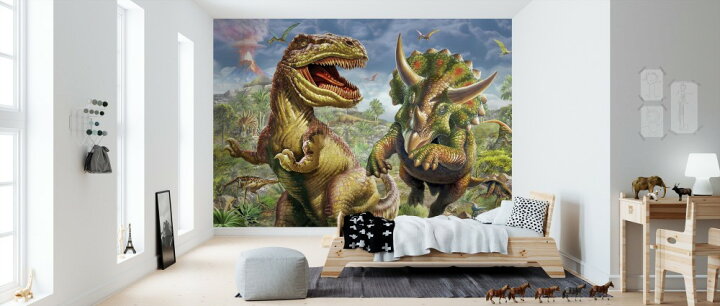 楽天市場 恐竜 ダイナソー ティラノサウルス トリケラトプス こども部屋の壁紙 輸入 カスタム壁紙 Photowall T Rex And Triceratops 貼ってはがせるフリース壁紙 不織布 海外取り寄せのため1カ月程度でお届け 代引き 後払い不可 壁紙屋本舗