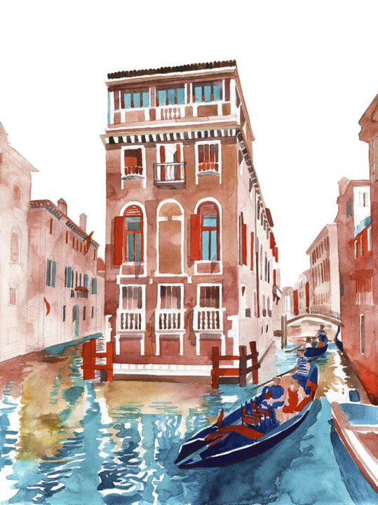楽天市場 ゴンドラ ヴェネツィア 水彩画の壁紙 輸入 カスタム壁紙 Photowall Venice Street 貼ってはがせるフリース壁紙 不織布 海外取り寄せのため1カ月程度でお届け 代引き 後払い不可 壁紙屋本舗 カベガミヤホンポ