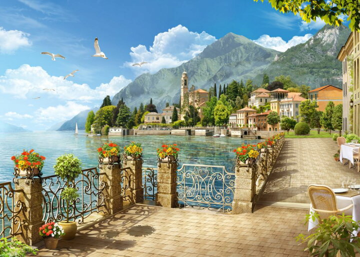 楽天市場 コモ湖 イタリア テラスの壁紙 輸入 カスタム壁紙 Photowall Lake Como Italy 貼ってはがせるフリース壁紙 不織布 海外取り寄せのため1カ月程度でお届け 代引き 後払い不可 壁紙屋本舗 カベガミヤホンポ