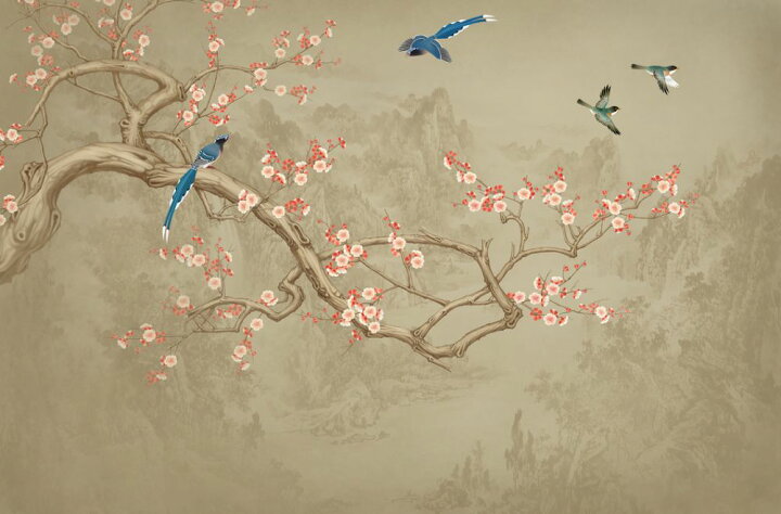 楽天市場 鳥 梅 花 花鳥画 日本画 和風 ベージュの壁紙 輸入 カスタム壁紙 Photowall Birds Heights Cocoa 貼ってはがせるフリース壁紙 不織布 海外取り寄せのため1カ月程度でお届け 代引き 後払い不可 壁紙 屋本舗 カベガミヤホンポ